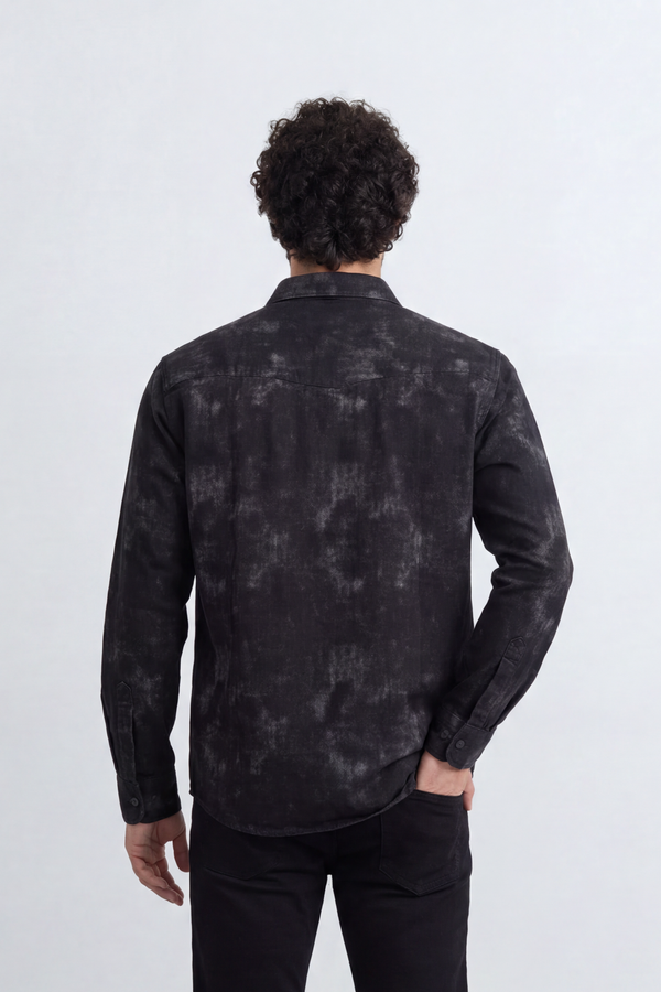 Men’s Tomato Store Night Wash Utility Shirt Cloudy Distress Texture Covers Body Snap Button Front Regular Fit
