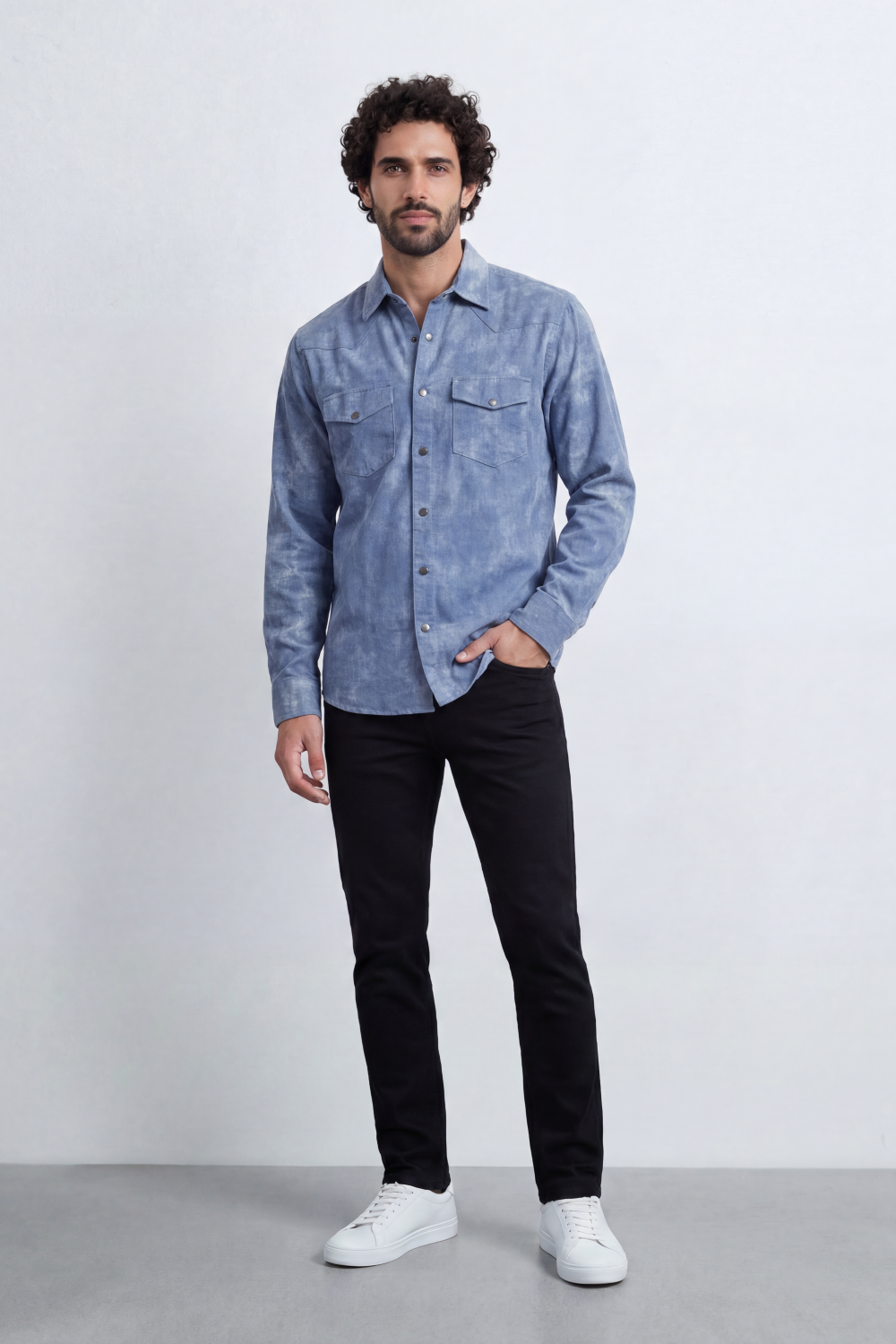 Men’s Tomato Store Night Wash Utility Shirt Cloudy Distress Texture Covers Body Snap Button Front Regular Fit