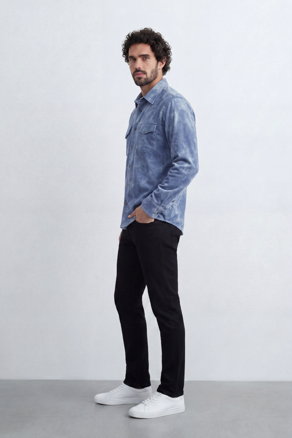 Men’s Tomato Store Night Wash Utility Shirt Cloudy Distress Texture Covers Body Snap Button Front Regular Fit