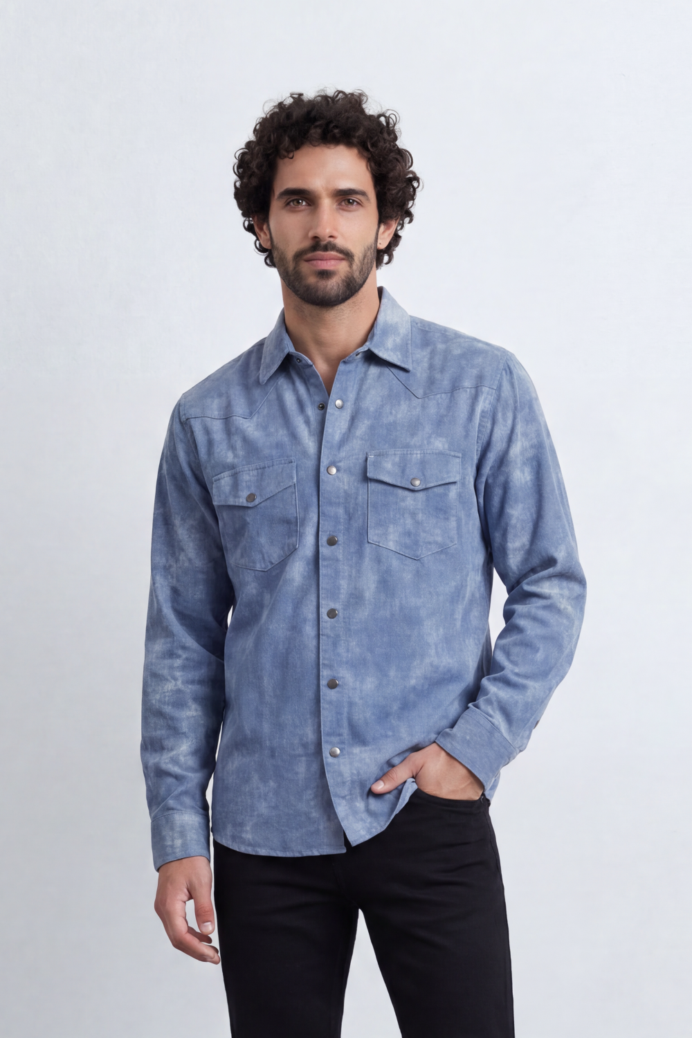 Men’s Tomato Store Night Wash Utility Shirt Cloudy Distress Texture Covers Body Snap Button Front Regular Fit