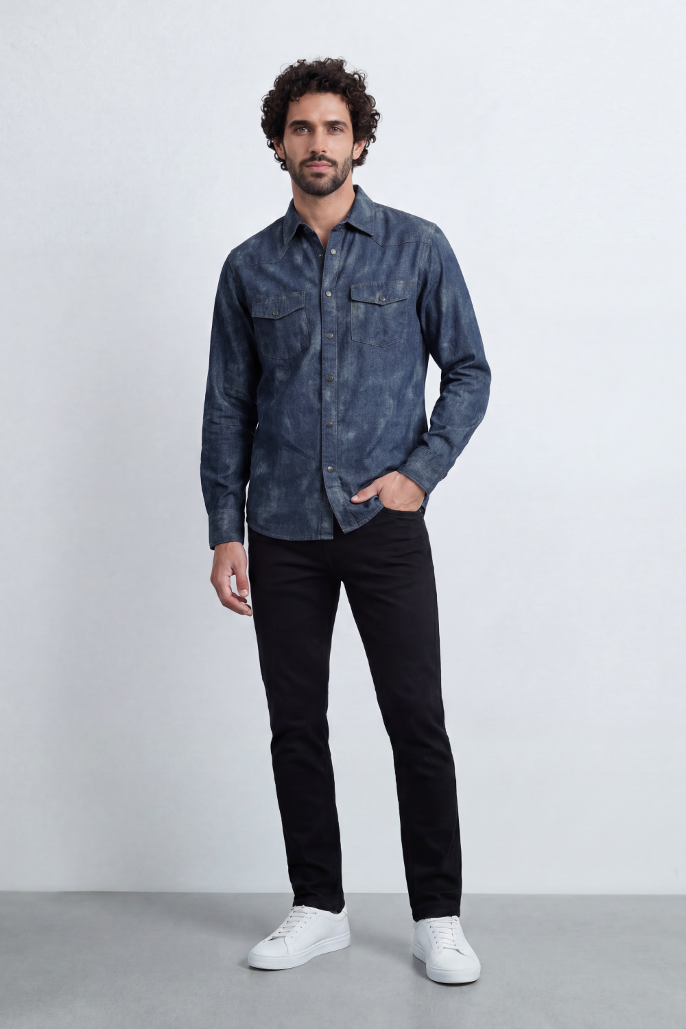 Men’s Tomato Store Night Wash Utility Shirt Cloudy Distress Texture Covers Body Snap Button Front Regular Fit