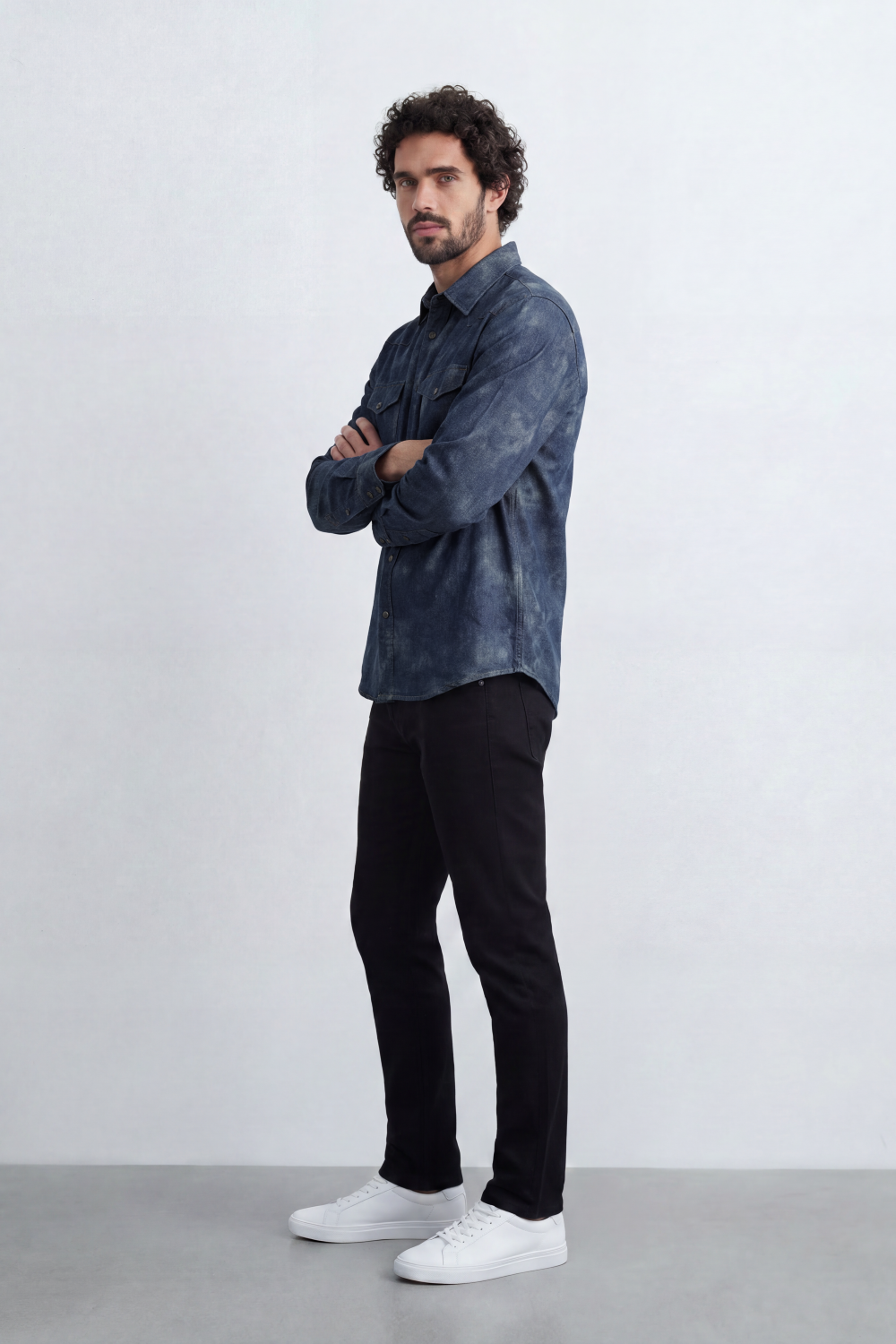 Men’s Tomato Store Night Wash Utility Shirt Cloudy Distress Texture Covers Body Snap Button Front Regular Fit