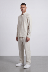 Men’s Tomato Store Natural Co-Ord Set With Button Front Slub Texture Uneven Yarn Surface Subtle Vertical Weave Regular Fit Outfit