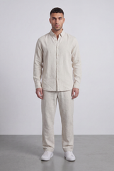 Men’s Tomato Store Natural Co-Ord Set With Button Front Slub Texture Uneven Yarn Surface Subtle Vertical Weave Regular Fit Outfit