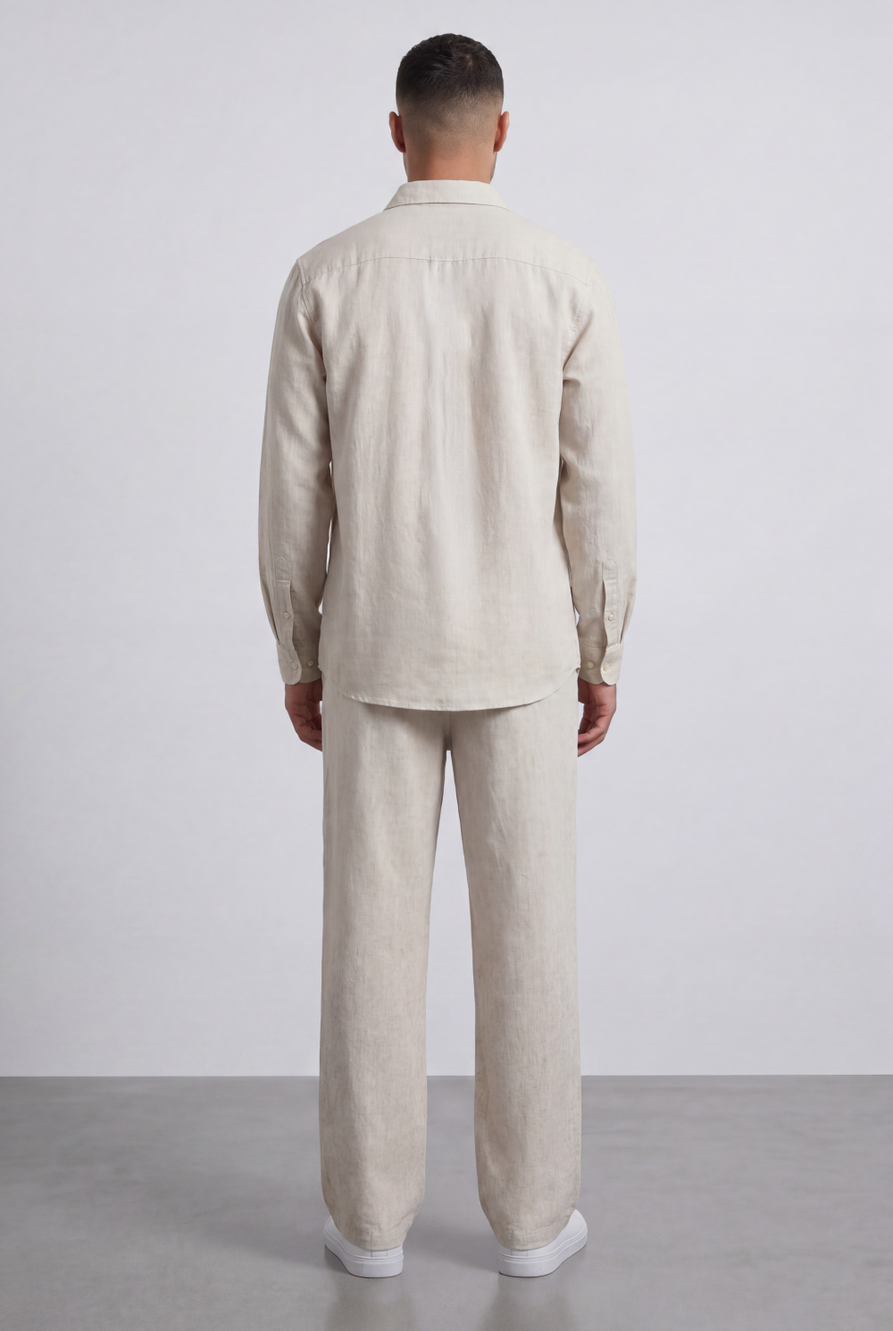 Men’s Tomato Store Natural Co-Ord Set With Button Front Slub Texture Uneven Yarn Surface Subtle Vertical Weave Regular Fit Outfit