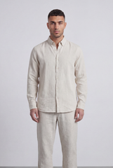 Men’s Tomato Store Natural Co-Ord Set With Button Front Slub Texture Uneven Yarn Surface Subtle Vertical Weave Regular Fit Outfit