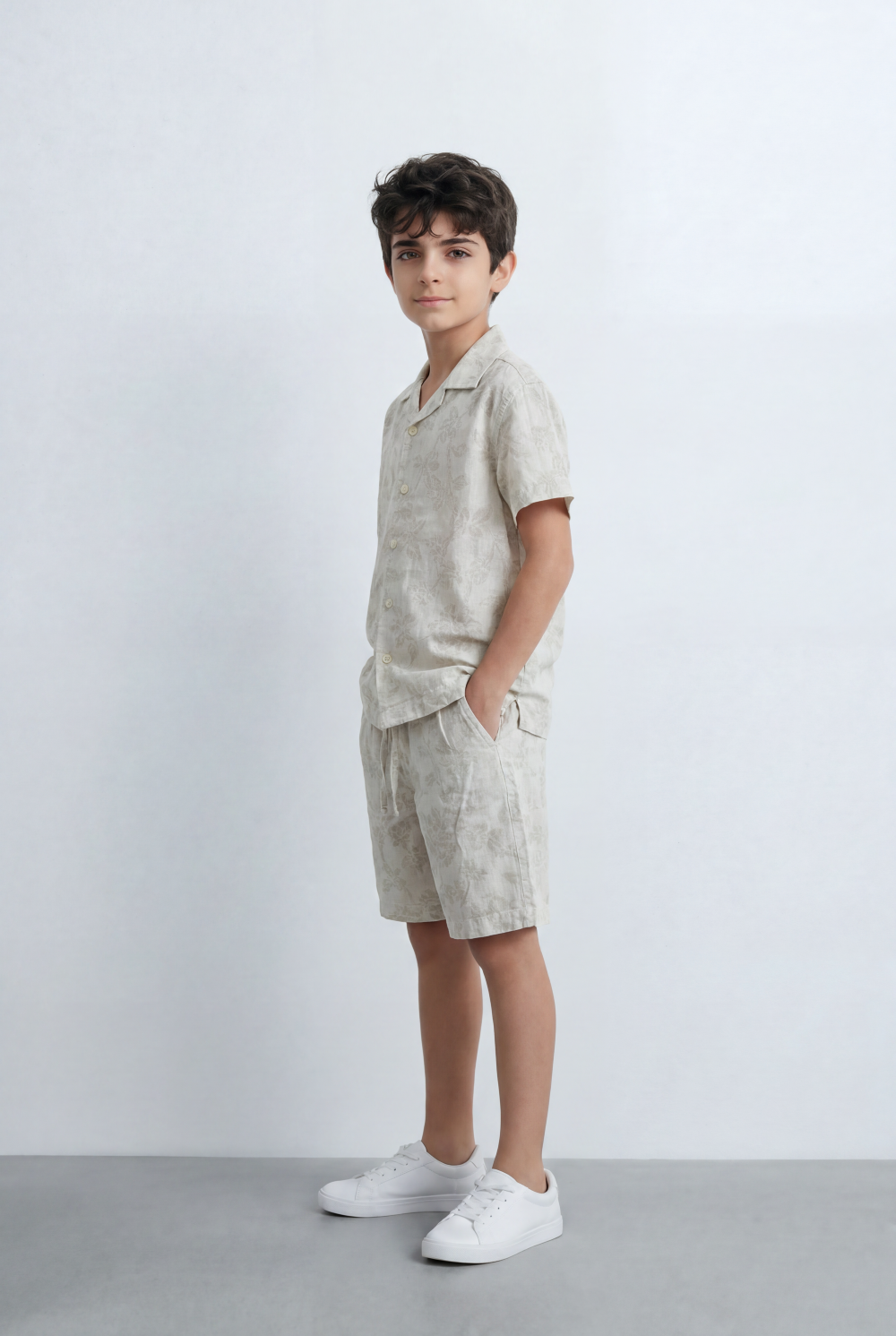 Boy’s Tomato Store Matching Resort Set Coordinated Short Sleeve Finished Tonal Tropical Print Outfit