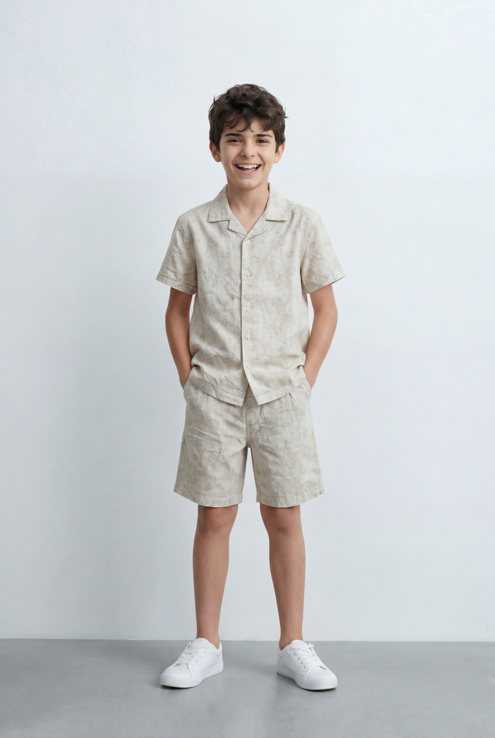 Boy’s Tomato Store Matching Resort Set Coordinated Short Sleeve Finished Tonal Tropical Print Outfit