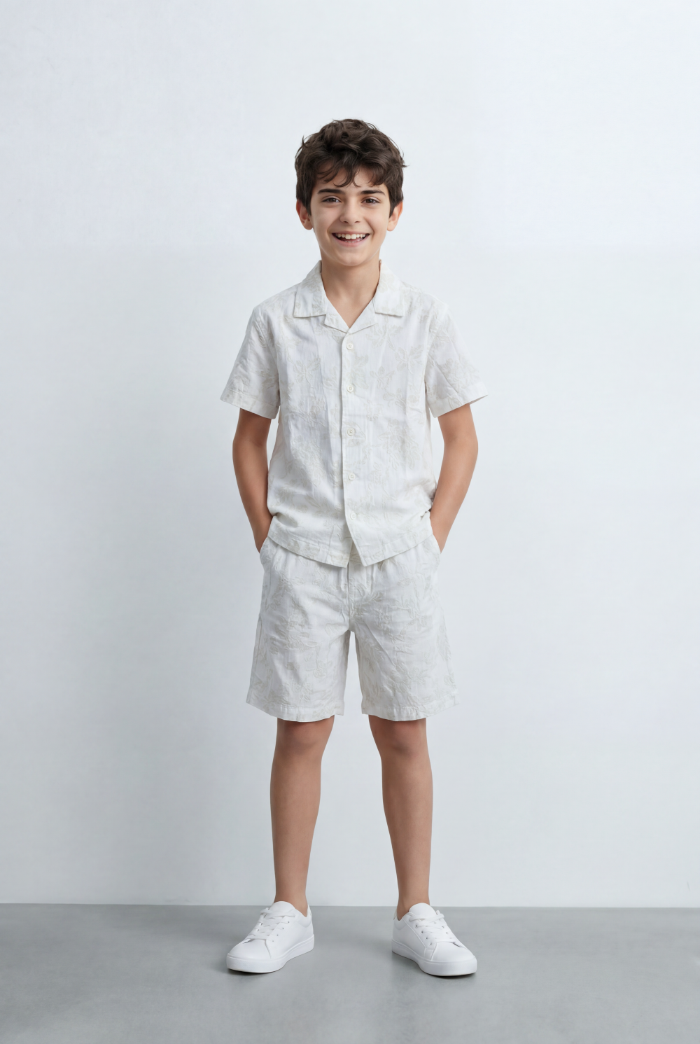 Boy’s Tomato Store Matching Resort Set Coordinated Short Sleeve Finished Tonal Tropical Print Outfit