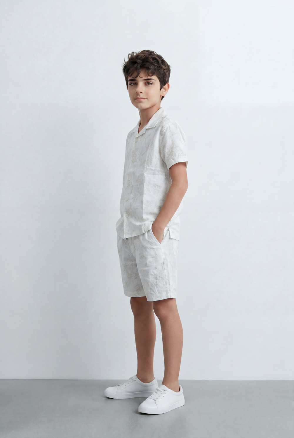 Boy’s Tomato Store Matching Resort Set Coordinated Short Sleeve Finished Tonal Tropical Print Outfit