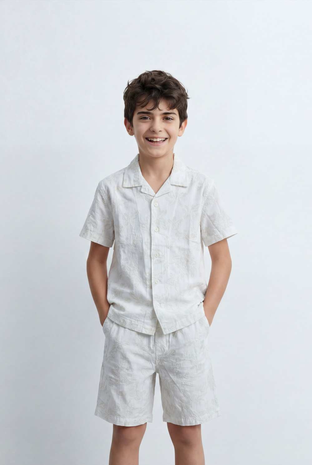Boy’s Tomato Store Matching Resort Set Coordinated Short Sleeve Finished Tonal Tropical Print Outfit