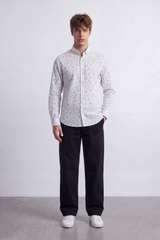 Men's Tomato Store Poplin Shirt Micro Floral Print  Long Sleeve Clean Slim Fit