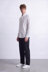 Men's Tomato Store Poplin Shirt Micro Floral Print  Long Sleeve Clean Slim Fit