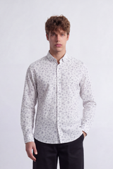 Men's Tomato Store Poplin Shirt Micro Floral Print  Long Sleeve Clean Slim Fit