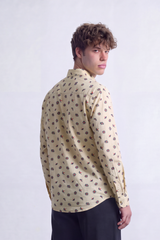 Men's Tomato Store Poplin Shirt Allover Mini Floral Motif Slim Fit Long Sleeve