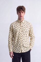 Men's Tomato Store Poplin Shirt Allover Mini Floral Motif Slim Fit Long Sleeve