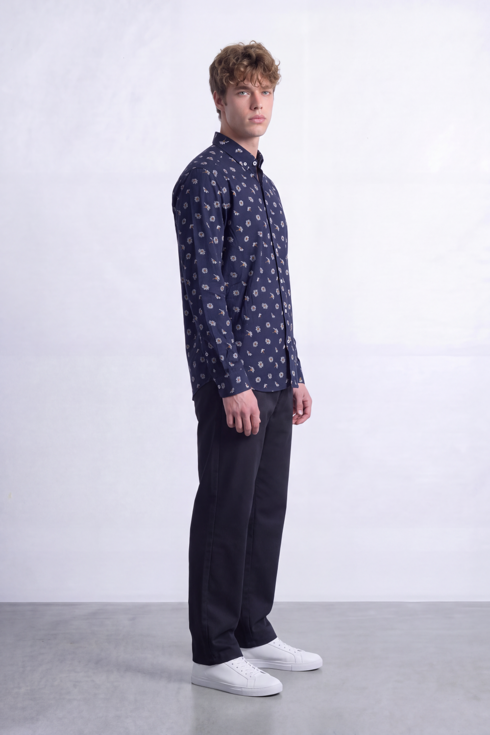 Men's Tomato Store Poplin Shirt Allover Mini Floral Motif Slim Fit Long Sleeve