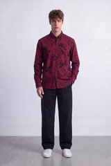 Men's Tomato Store Poplin Shirt Abstract Tonal Print Long Sleeve Slim Fit