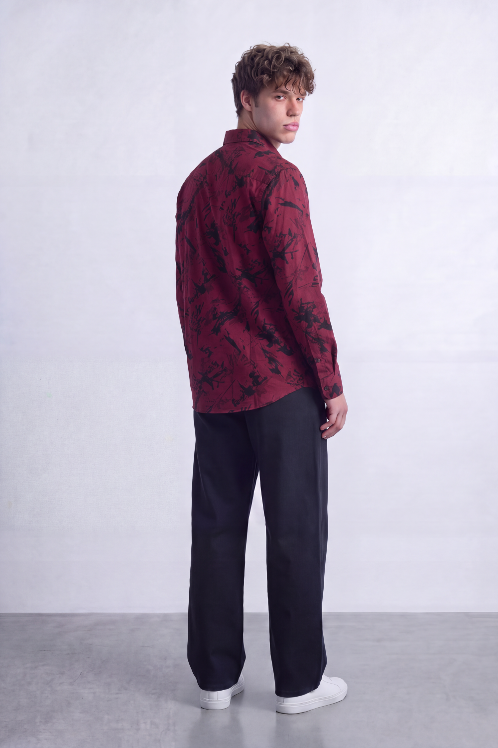 Men's Tomato Store Poplin Shirt Abstract Tonal Print Long Sleeve Slim Fit