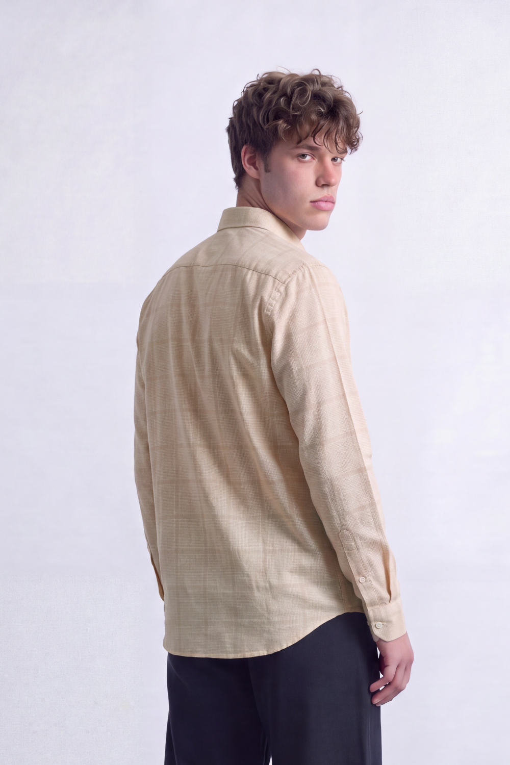 Men's Tomato Store Poplin Shirt Muted Plaid Check Pattern Long Sleeve SlimFit