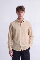Men's Tomato Store Poplin Shirt Muted Plaid Check Pattern Long Sleeve SlimFit