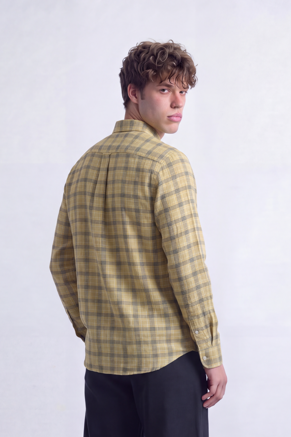 Men's Tomato Store Poplin Shirt Muted Plaid Check Pattern Long Sleeve SlimFit
