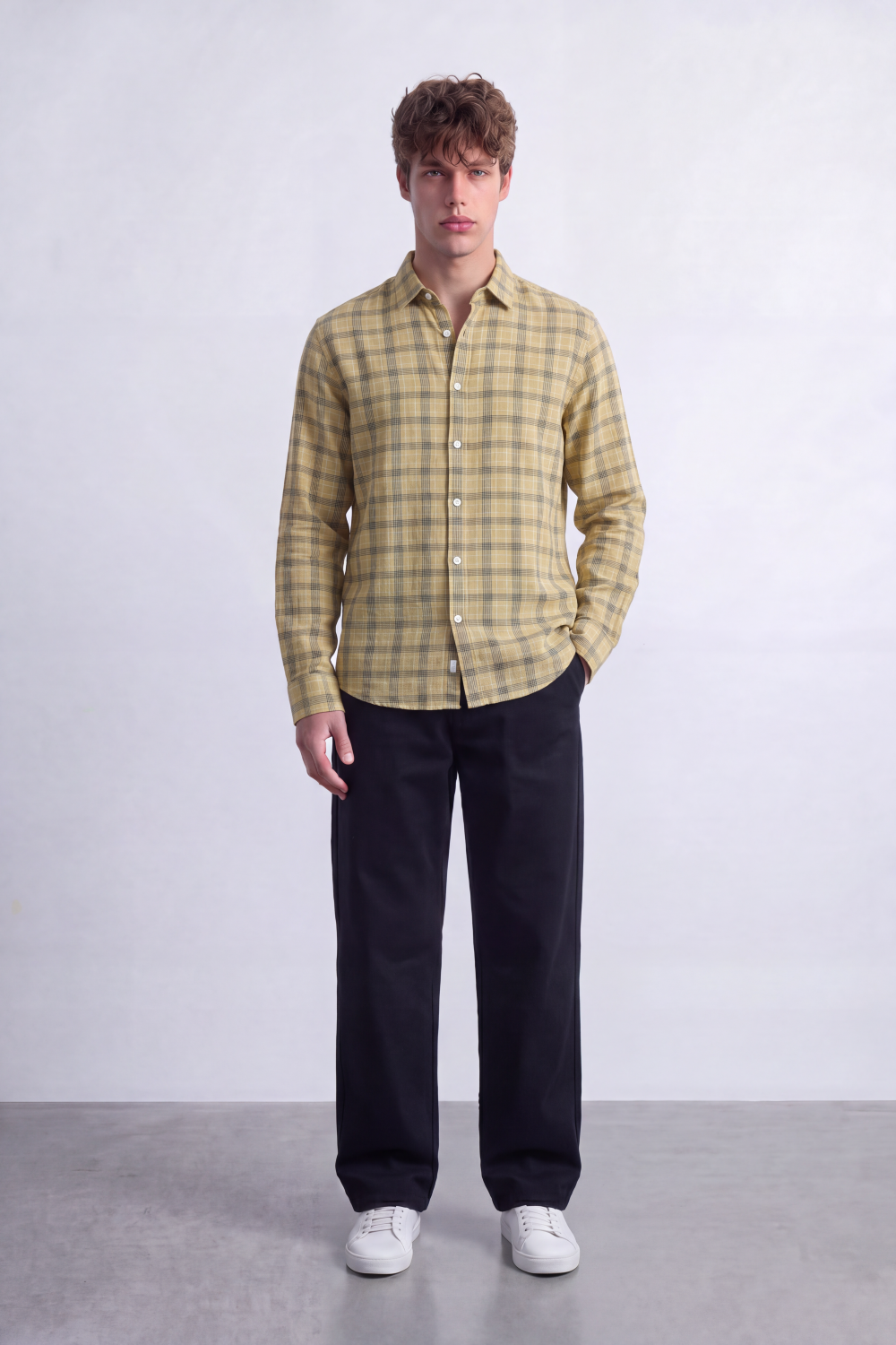 Men's Tomato Store Poplin Shirt Muted Plaid Check Pattern Long Sleeve SlimFit