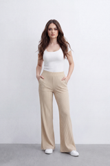 Women’s Tomato Store Rib Flow Pants Vertical Ribbed Texture Shapes A Soft Wide Leg Look Stretch Waist