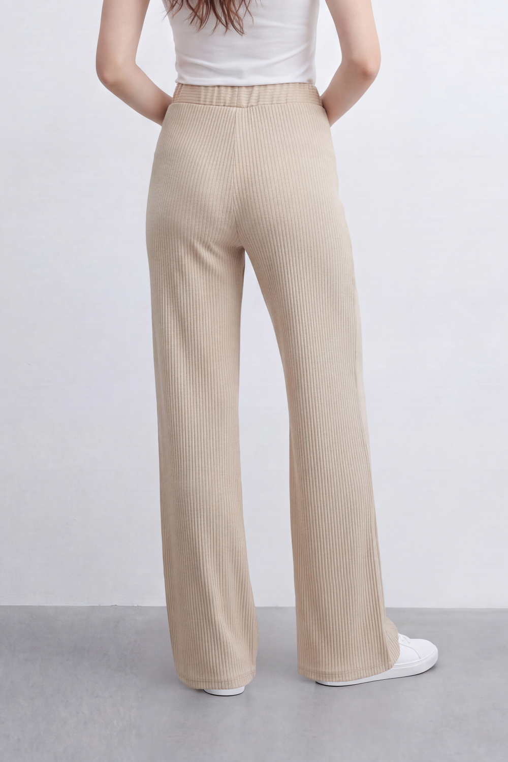 Women’s Tomato Store Rib Flow Pants Vertical Ribbed Texture Shapes A Soft Wide Leg Look Stretch Waist