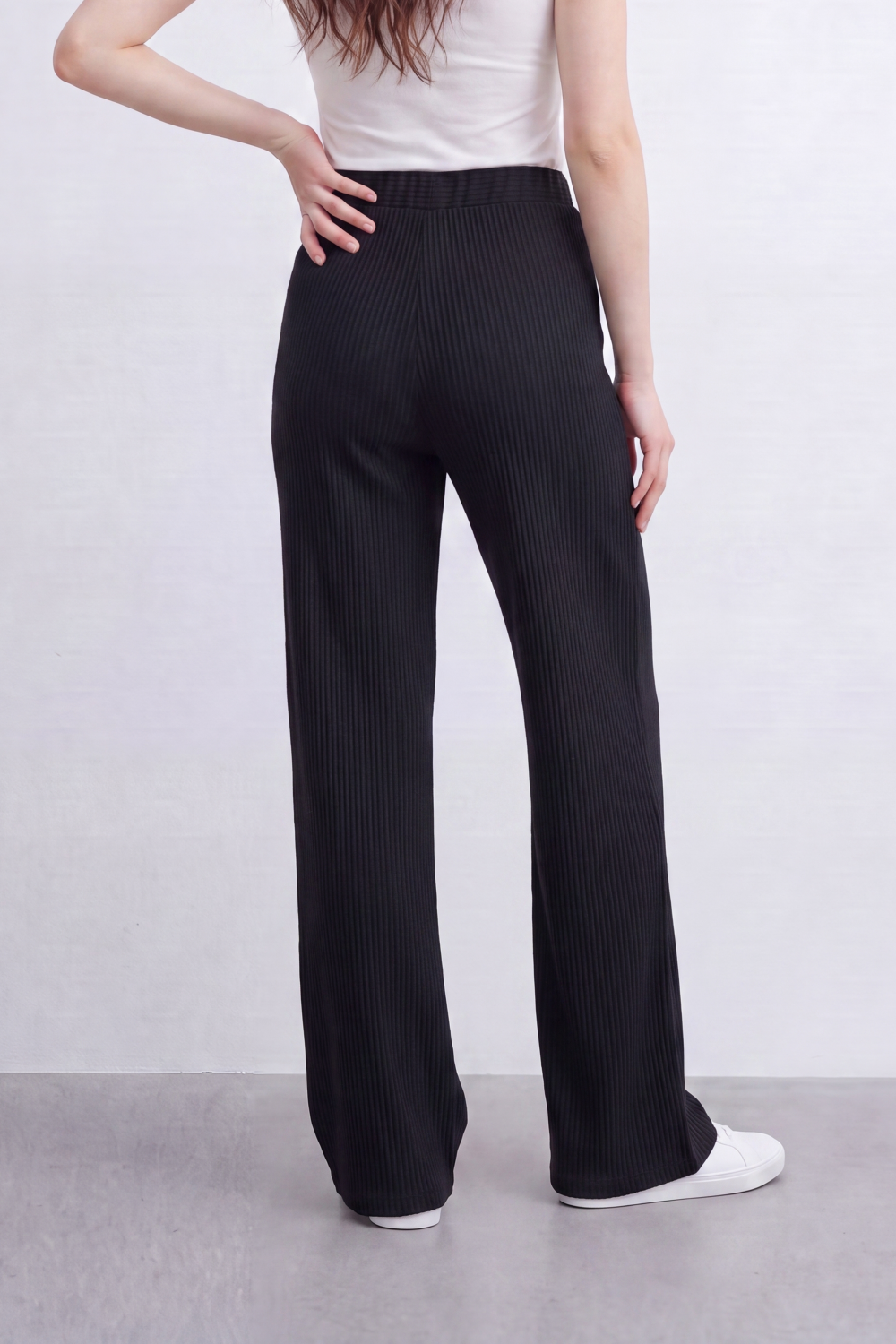 Women’s Tomato Store Rib Flow Pants Vertical Ribbed Texture Shapes A Soft Wide Leg Look Stretch Waist