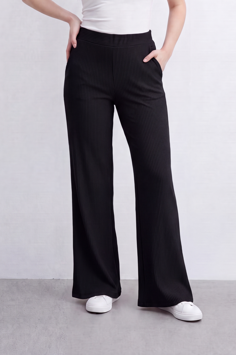 Women’s Tomato Store Rib Flow Pants Vertical Ribbed Texture Shapes A Soft Wide Leg Look Stretch Waist