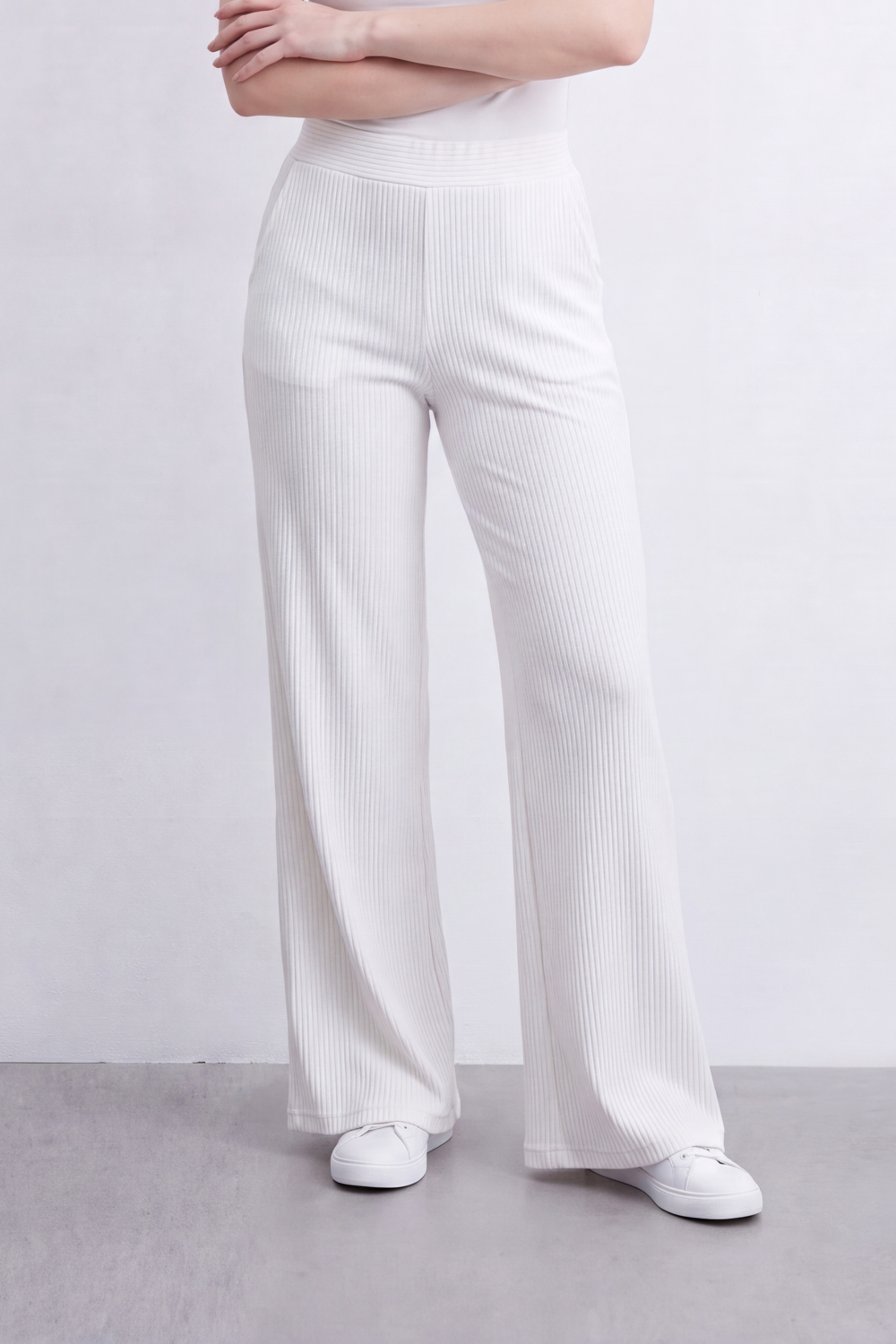 Women’s Tomato Store Rib Flow Pants Vertical Ribbed Texture Shapes A Soft Wide Leg Look Stretch Waist