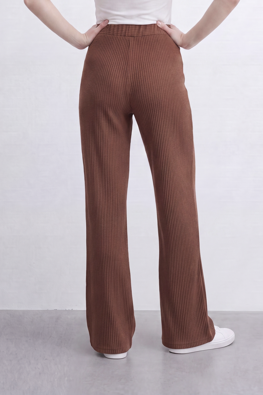 Women’s Tomato Store Rib Flow Pants Vertical Ribbed Texture Shapes A Soft Wide Leg Look Stretch Waist