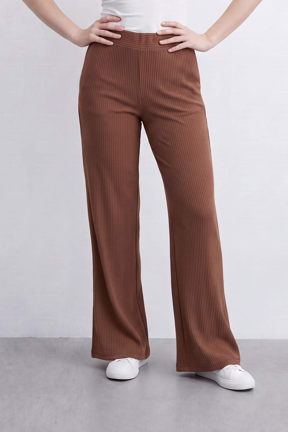 Women’s Tomato Store Rib Flow Pants Vertical Ribbed Texture Shapes A Soft Wide Leg Look Stretch Waist