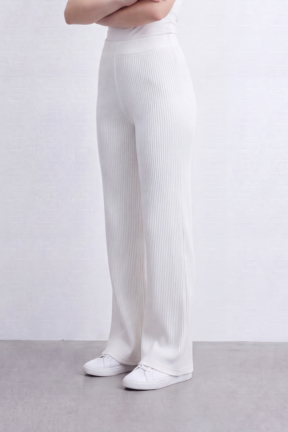 Women’s Tomato Store Rib Flow Pants Vertical Ribbed Texture Shapes A Soft Wide Leg Look Stretch Waist