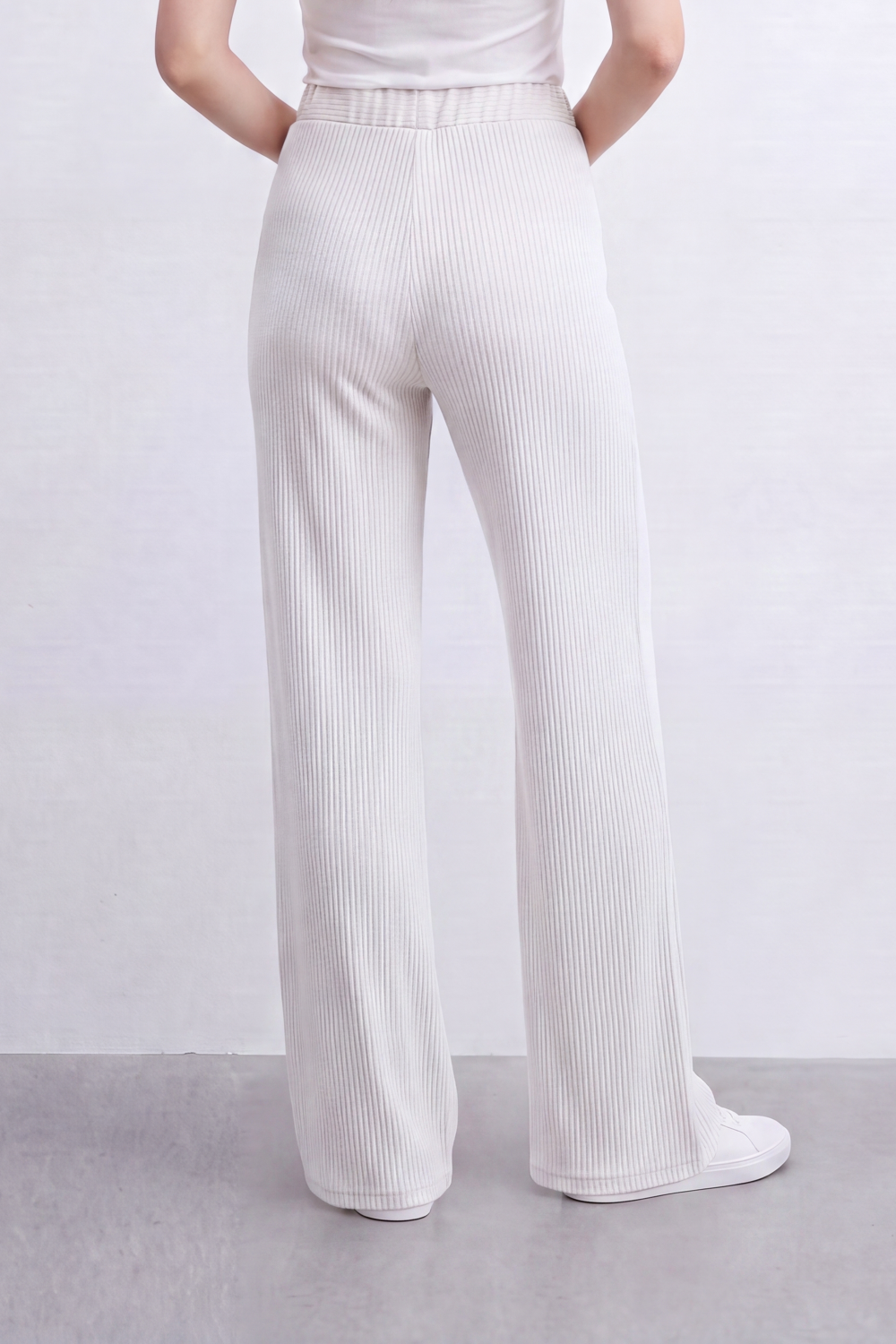 Women’s Tomato Store Rib Flow Pants Vertical Ribbed Texture Shapes A Soft Wide Leg Look Stretch Waist