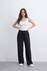 Women’s Tomato Store Stripe Ease Wide Pants Fine Pinstripe Pattern Over Smooth Tailored