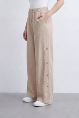 Women’s Tomato Store Button Trail Wide Pants Slub Grain Texture Falls Through A Relaxed Wide Shape