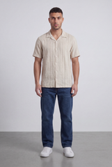 Men’s Tomato Store Riviera Texture Camp Shirt Button Front Vertical Raised Weave Linen Regular Fit