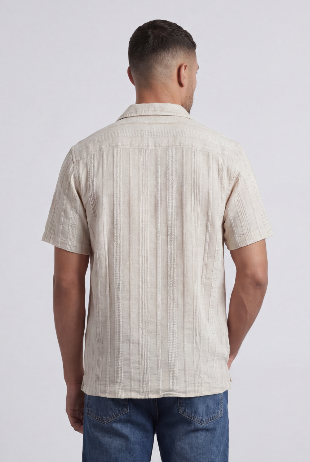 Men’s Tomato Store Riviera Texture Camp Shirt Button Front Vertical Raised Weave Linen Regular Fit