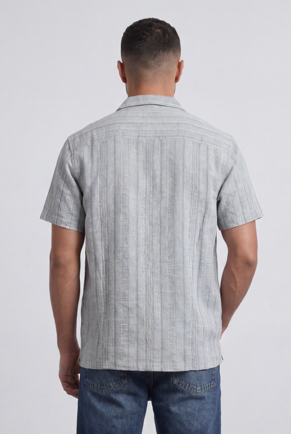 Men’s Tomato Store Riviera Texture Camp Shirt Button Front Vertical Raised Weave Linen Regular Fit