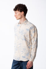 Men's Breathable Fabric Front Button-Down Over Distressed Script Print Classic Point Collar Long Sleeves With Buttoned Cuffs Shirt