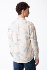 Men's Breathable Fabric Front Button-Down Over Distressed Script Print Classic Point Collar Long Sleeves With Buttoned Cuffs Shirt