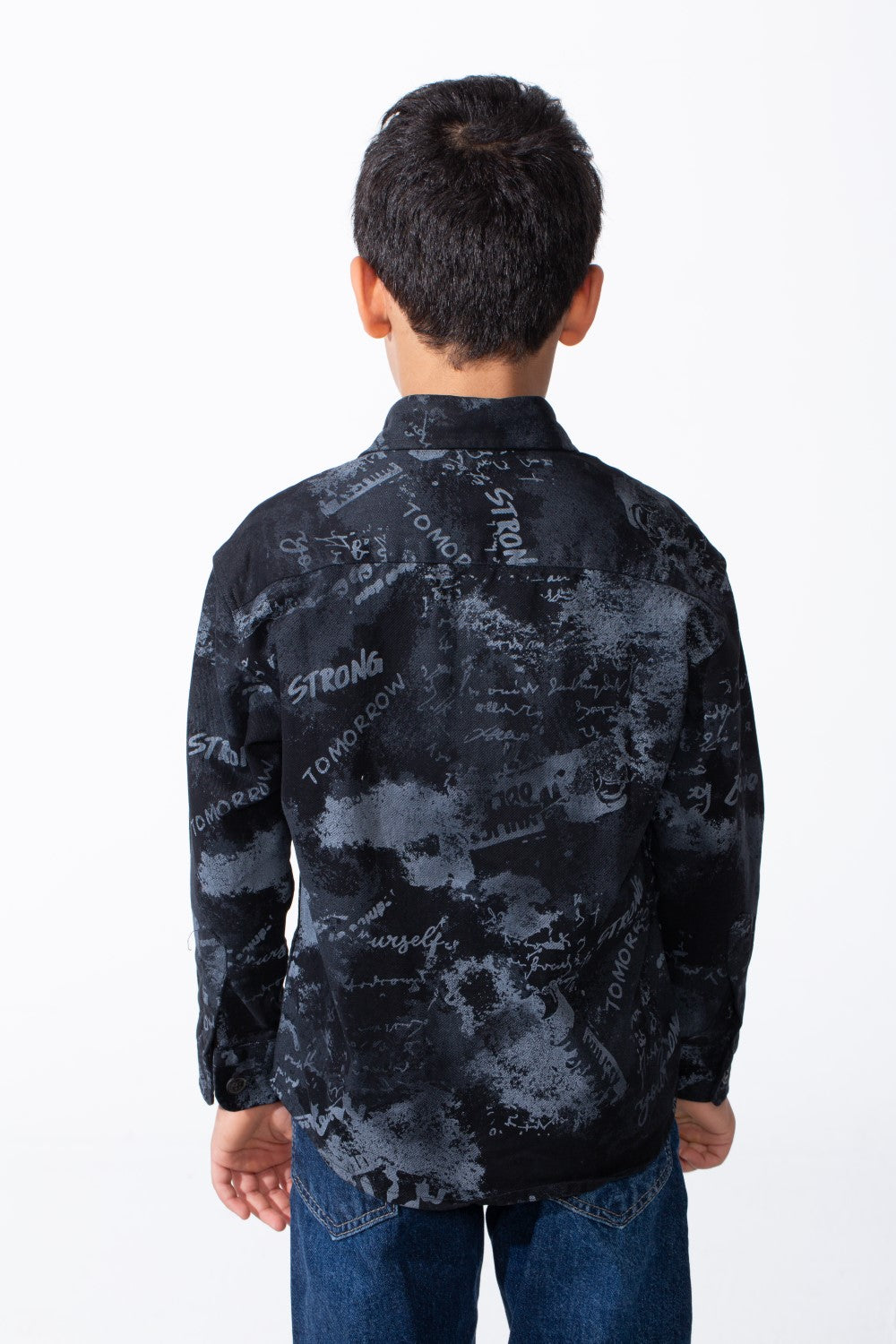 Boy's Long Sleeved Button Up Pattern Graffiti Style Versatile Slim Fit Gabardine Shirt