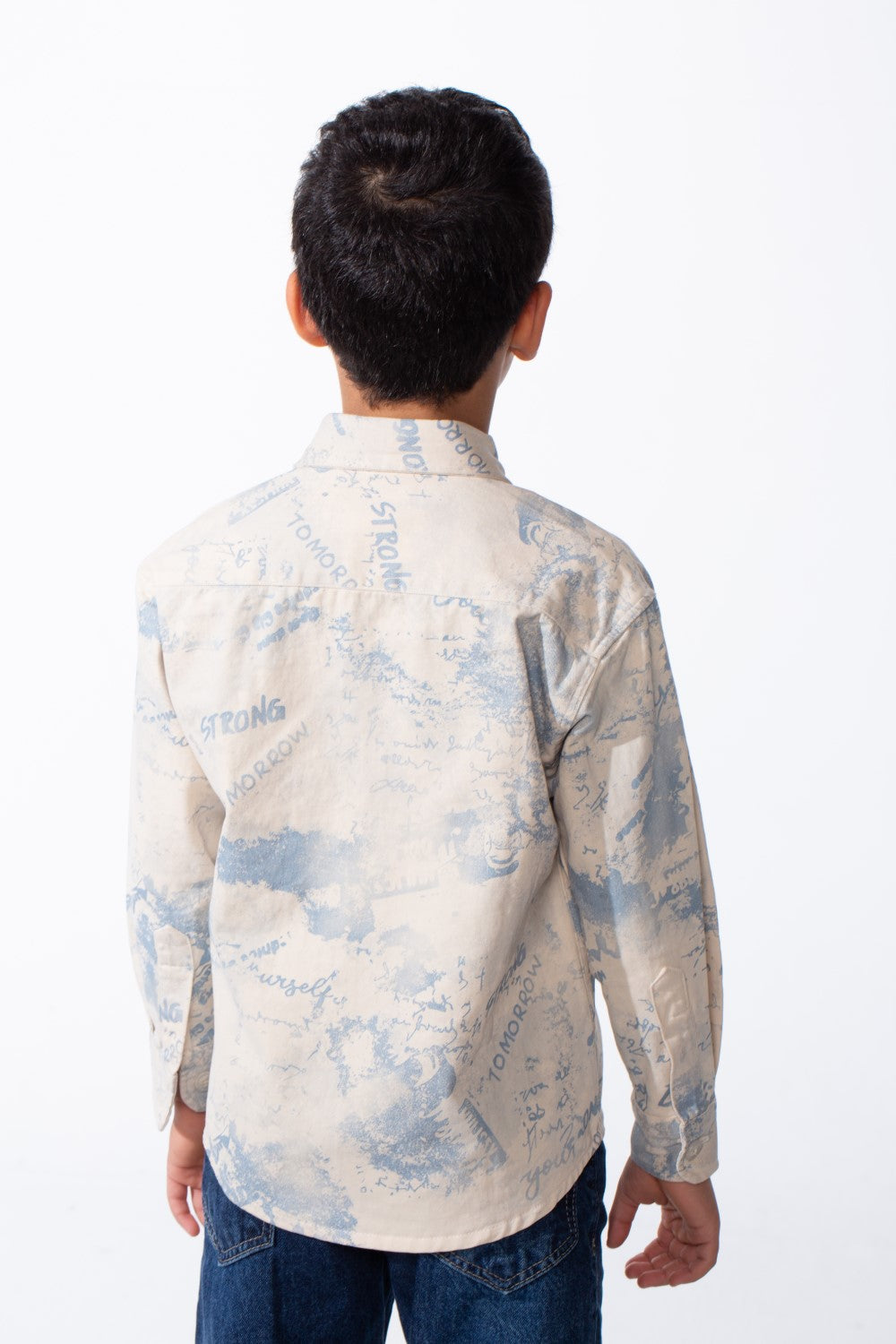 Boy's Long Sleeved Button Up Pattern Graffiti Style Versatile Slim Fit Gabardine Shirt