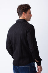 Men’s Long Sleeve Button Down Knit Ribbed Patterns Regular Fit Textured Jacquard Shirt
