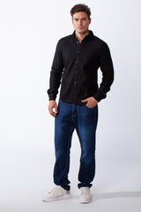 Men’s Long Sleeve Button Down Knit Ribbed Patterns Regular Fit Textured Jacquard Shirt