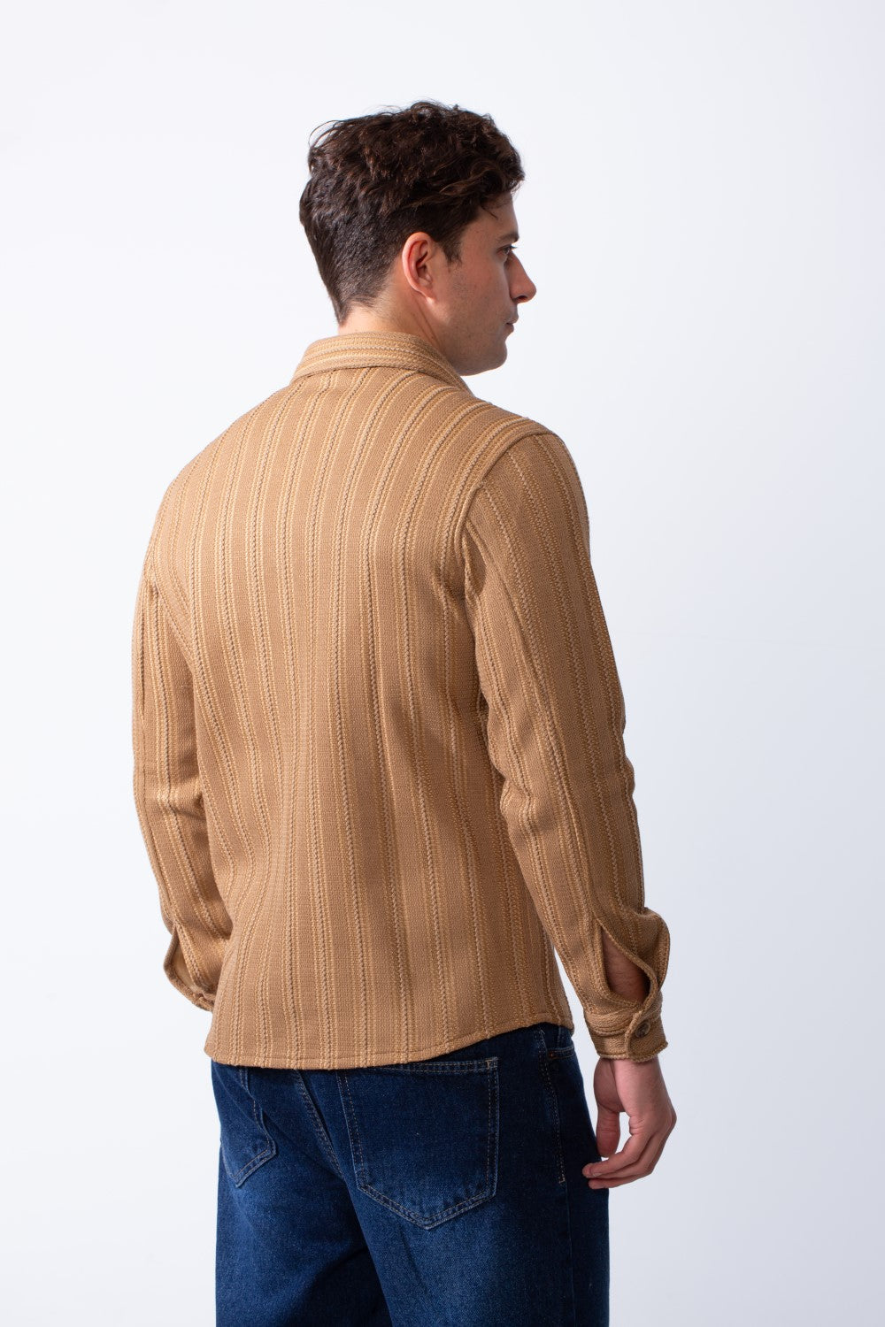 Men’s Long Sleeve Button Down Knit Ribbed Patterns Regular Fit Textured Jacquard Shirt