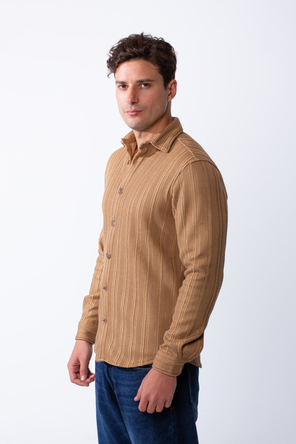 Men’s Long Sleeve Button Down Knit Ribbed Patterns Regular Fit Textured Jacquard Shirt