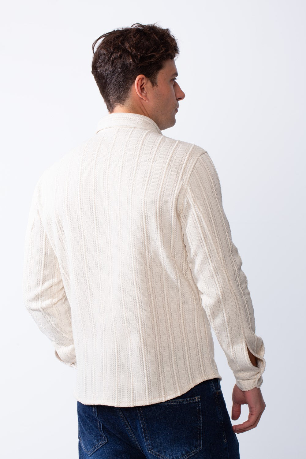 Men’s Long Sleeve Button Down Knit Ribbed Patterns Regular Fit Textured Jacquard Shirt